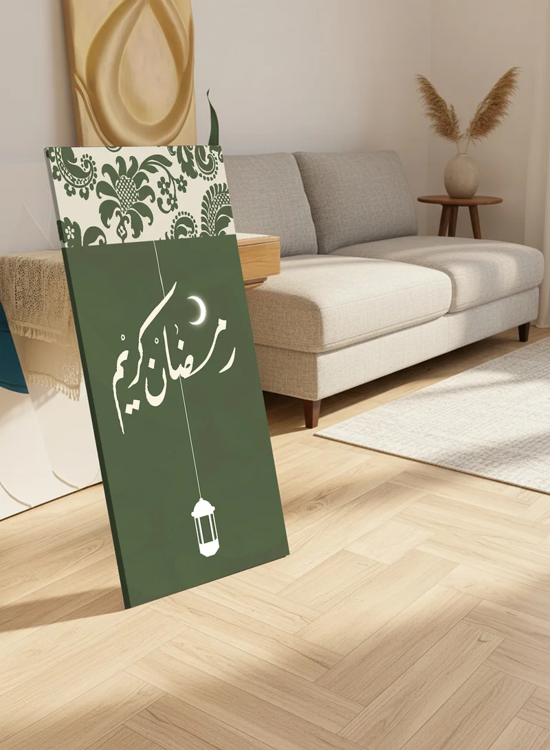 لوحة لوحة كانفاس على إطار خشبي مع حامل خلفي بتصميم رمضان كريم